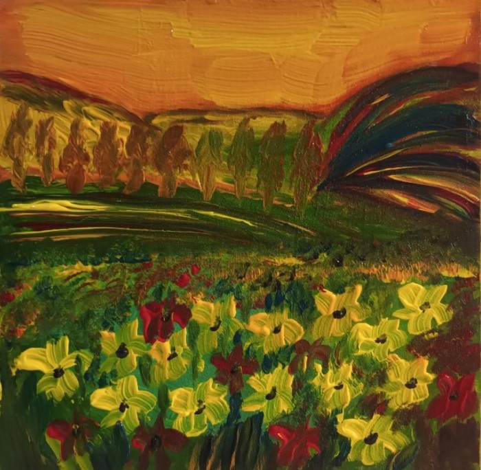 Pictura Peisaj Abstract Cu Flori