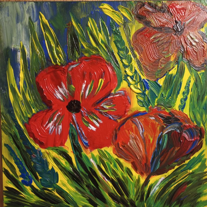 Pictura Peisaj Cu Flori Rosii