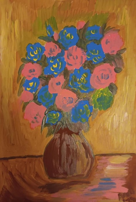 Pictura Flori Roz Si Albastre