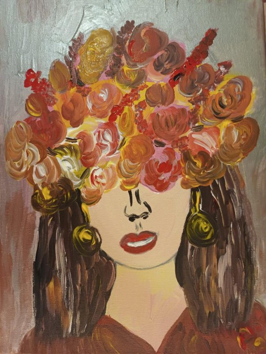 Pictura Fata Cu Trandafiri Portocalii