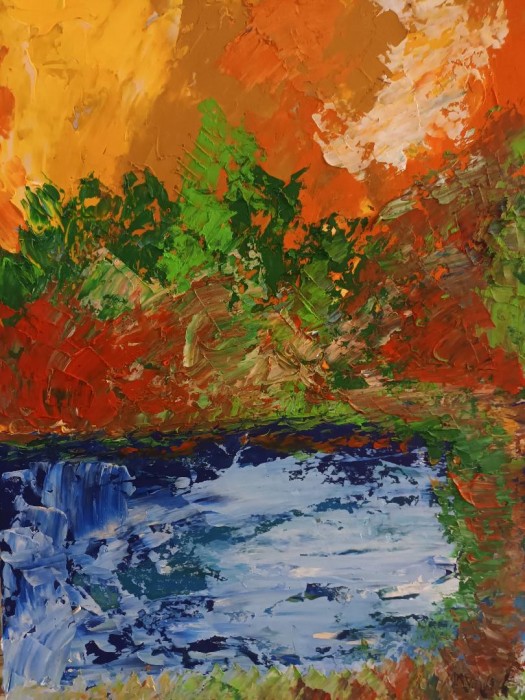 Pictura Peisaj Abstract Cu Un Lac
