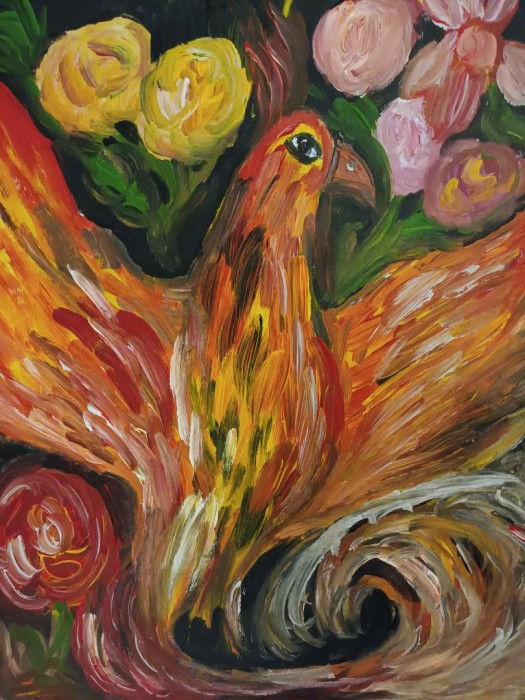 Pictura Pasarea Phoenix Cu Flori