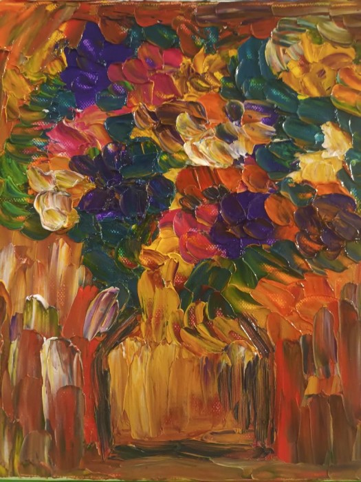 Pictura Vas Cu Flori Mov Si Portocalii