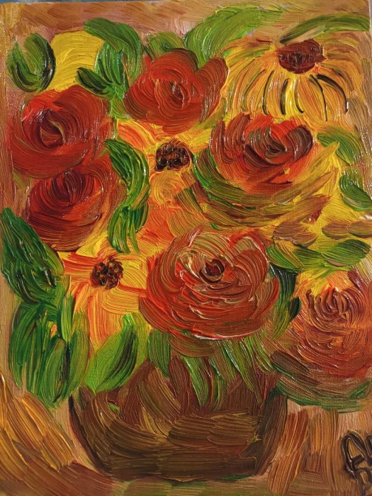 Pictura Floarea Soarelui Si Trandafiri