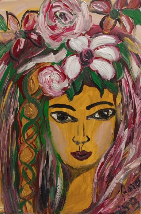 Pictura Portret De Femeie Cu Flori