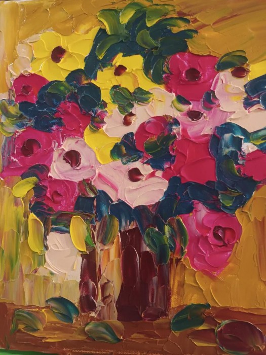 Pictura Flori Roz Si Galbene