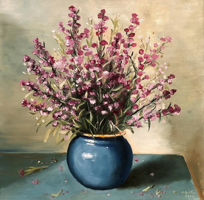 Pictura Flori In Vaza Albastra