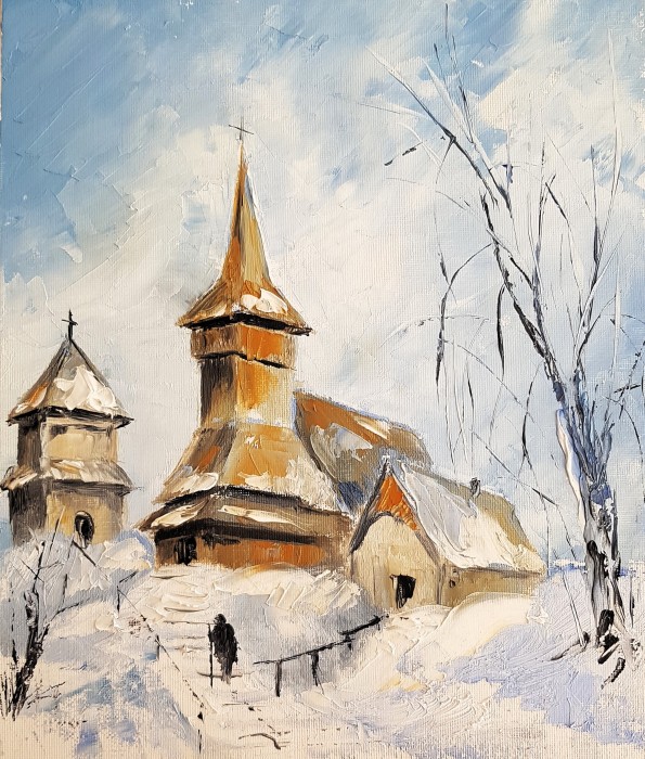 Pictura Biserica - Inlemnita-, Iarna...