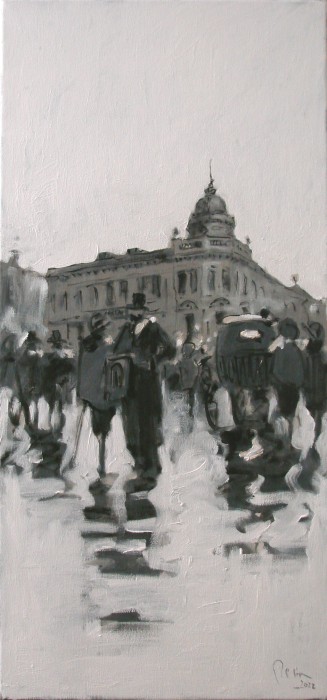 Pictura Calea Victoriei , Capsa , Alb Negru Pictura Calea Victoriei , Capsa , Alb Negru