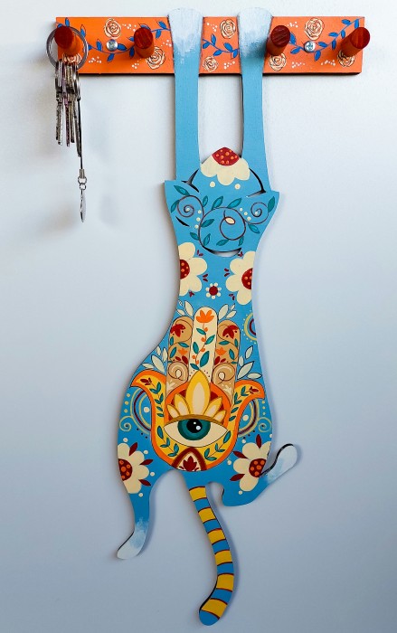 Pictura Cuier Pisica Pentru Chei Hamsa Pictura Cuier Pisica Pentru Chei Hamsa