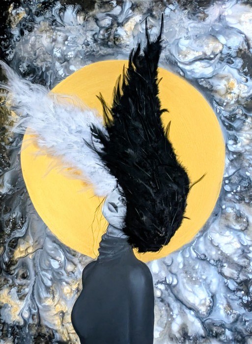 Pictura Echilibru Între Lumi ( Cu Pene Reale)