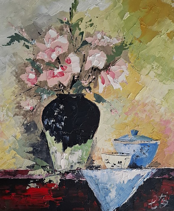 Pictura Natura Statică Cu Flori Roz