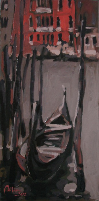 Pictura Gondola, Venetia,Ulei Carton