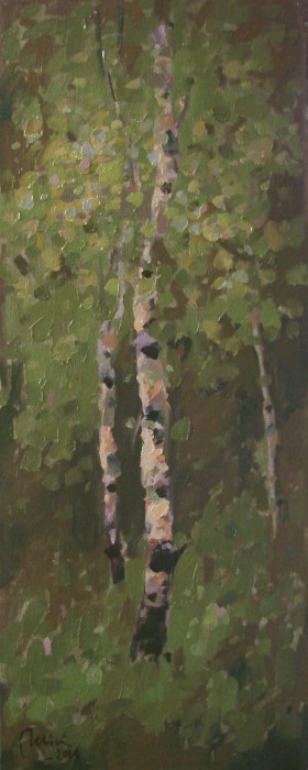 Pictura Prin Padurea De Mesteceni,Ulei Panza Caserata Pe