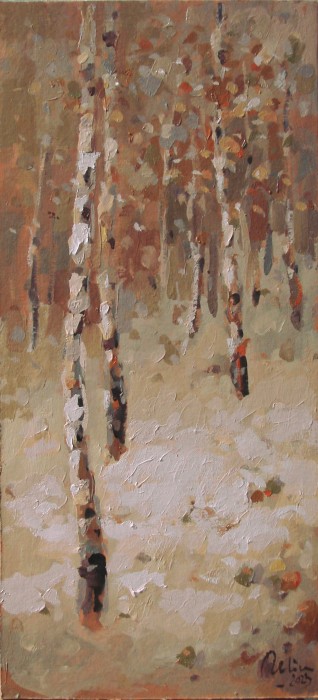 Pictura Mesteceni,Iarna,Ulei Carton