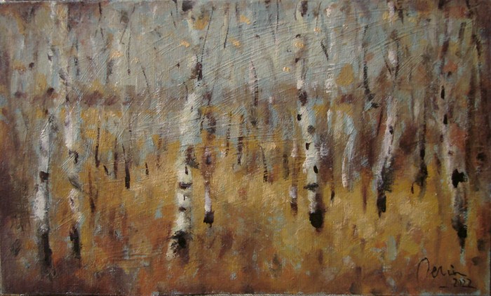 Pictura Toamna,Mesteceni,Ulei Carton