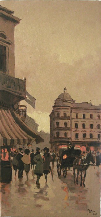 Pictura Calea Victoriei , Hotel Bulevard , Ulei Panza