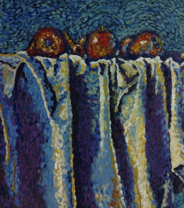 Pictura Natură Statică Cu Mere Și Drapaj