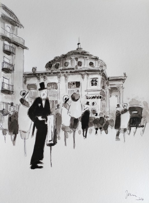 Pictura Ateneul Roman,Vechiul Bucuresti, Tus Hartie