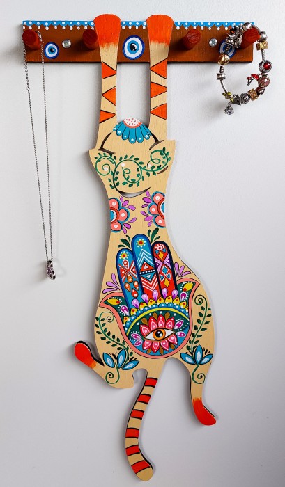 Pictura Cuier Pisica Pentru Chei/ Bijuterii Hamsa