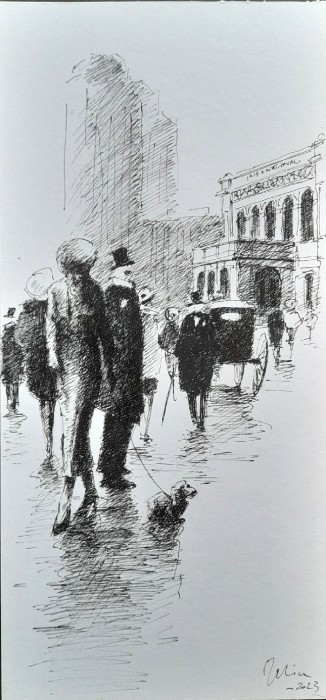 Pictura Calea Victoriei ,Tus Hartie