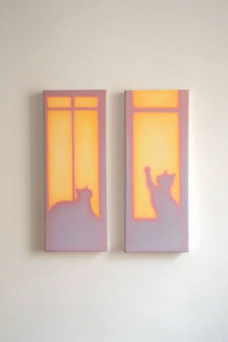 Pictura Sunlit Cats In Lavender Windowpanes