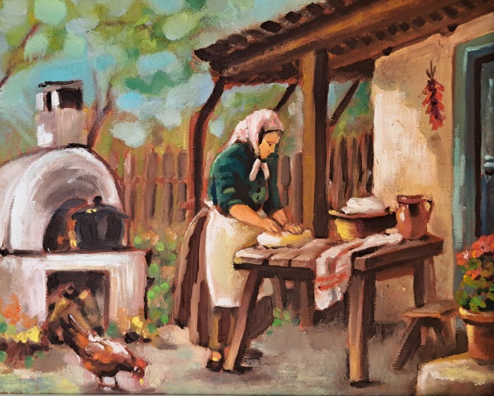 Pictura Bunica Facand Paine