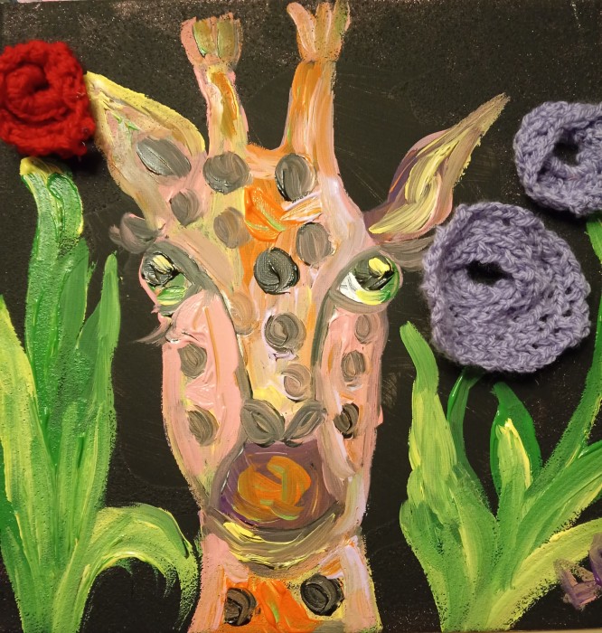 Pictura Girafa Cu Flori