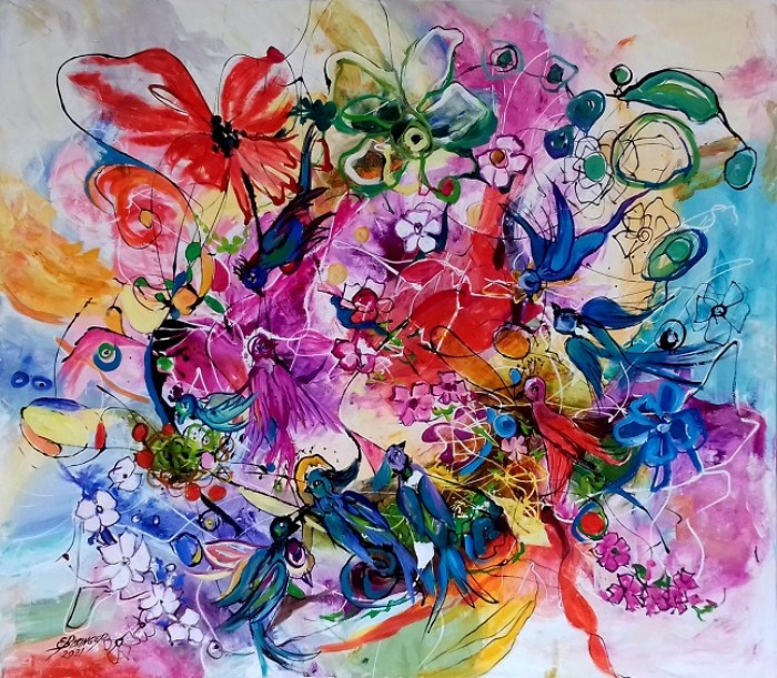 Pictura Alai De Pasari Si Flori