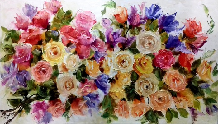 Pictura Trandafiri Si Alte Flori Violete