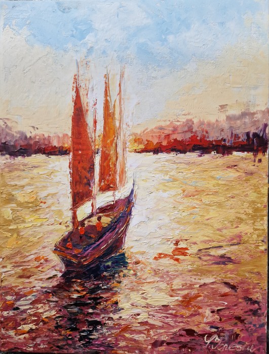 Pictura Barca La Apus