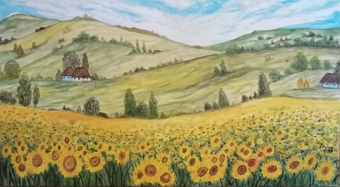 Pictura Floarea Soarelui Pe Dealuri-Pictura La Comanda